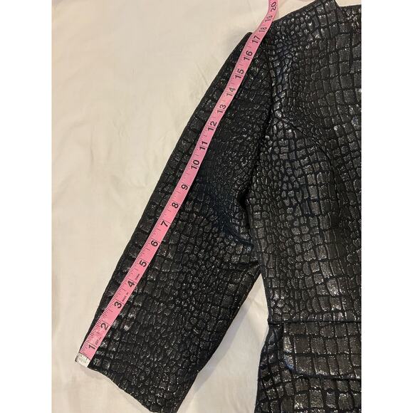 Black faux reptile embossed shimmer zip jacket studs rhinestones metallic thread - Picture 7 of 9